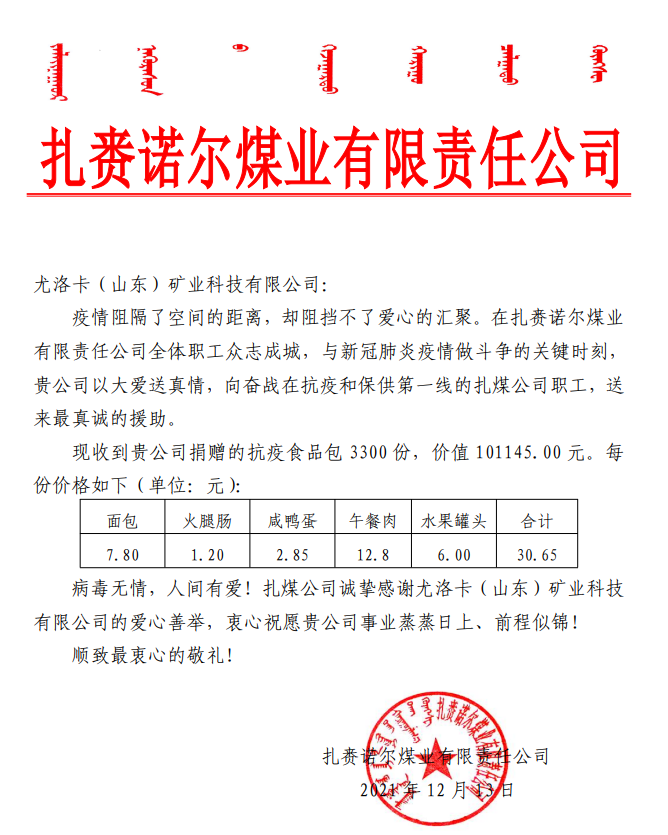 2021��12��13��������������˾Ϊ����ŵ��úҵ�������ι�˾��ս�ڿ��ߺͱ�����һ�ߵ���ú��˾ְ����������ʳ��� 3300 ��������������ֵ 101145.00 Ԫ